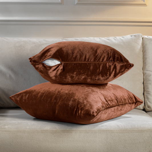 Shiny Velvet Cushion Covers Set of 2 Hidden Zipper - Burnt Orange