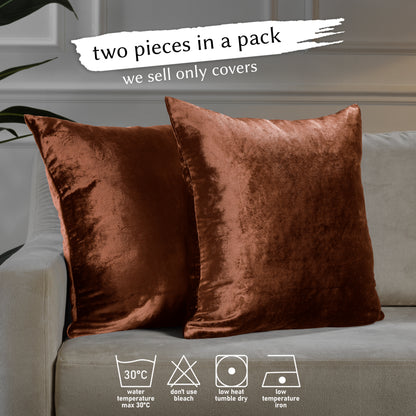Shiny Velvet Cushion Covers Set of 2 Hidden Zipper - Burnt Orange