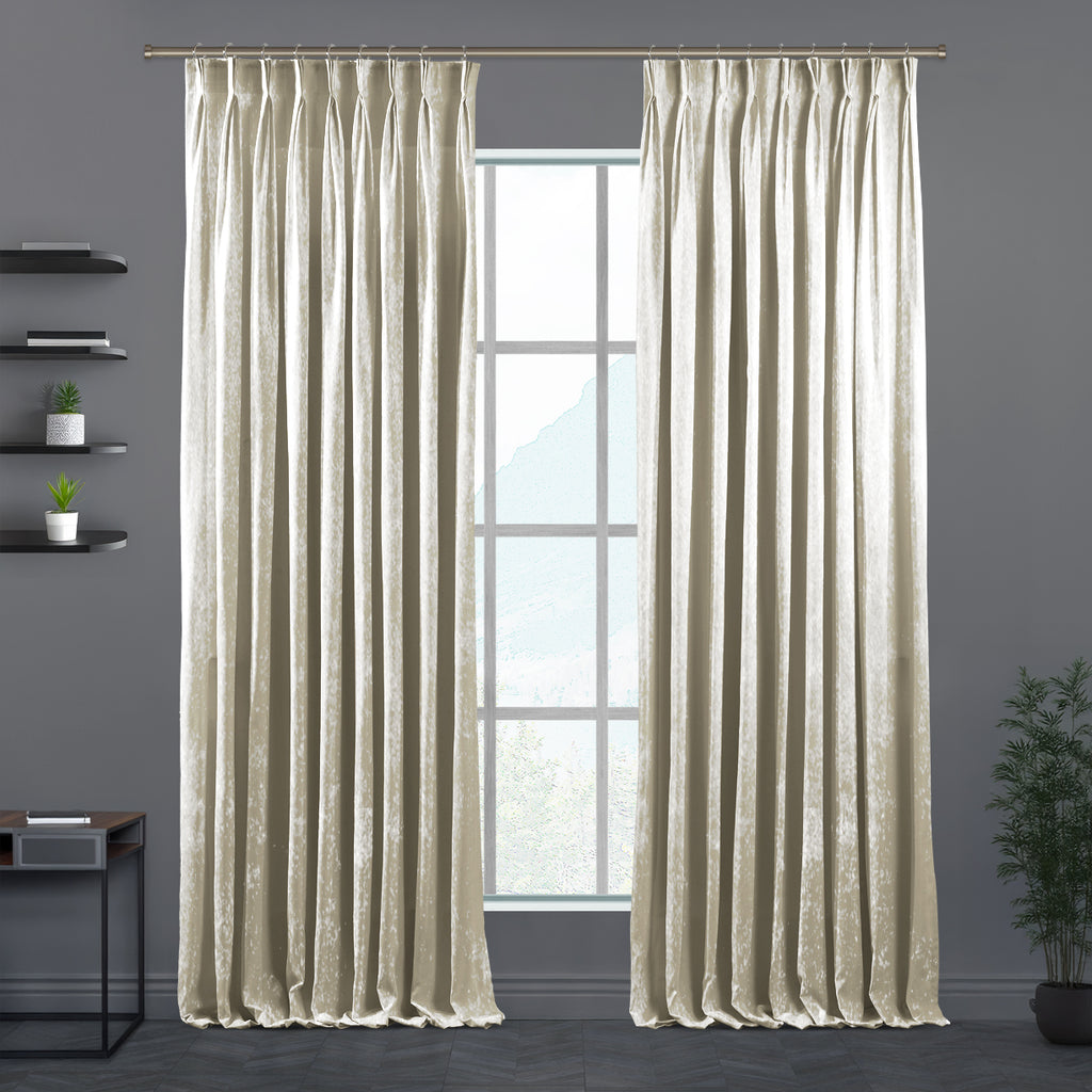 Shiny Velvet Pinch Pleated Curtain Single Panel - Cream