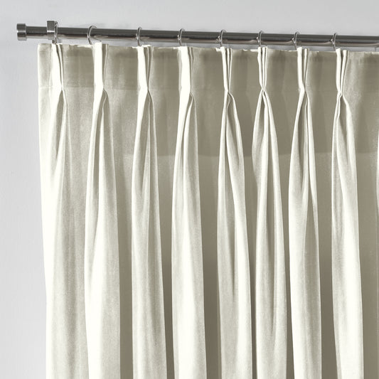 Shiny Velvet Pinch Pleated Curtain Single Panel - Cream