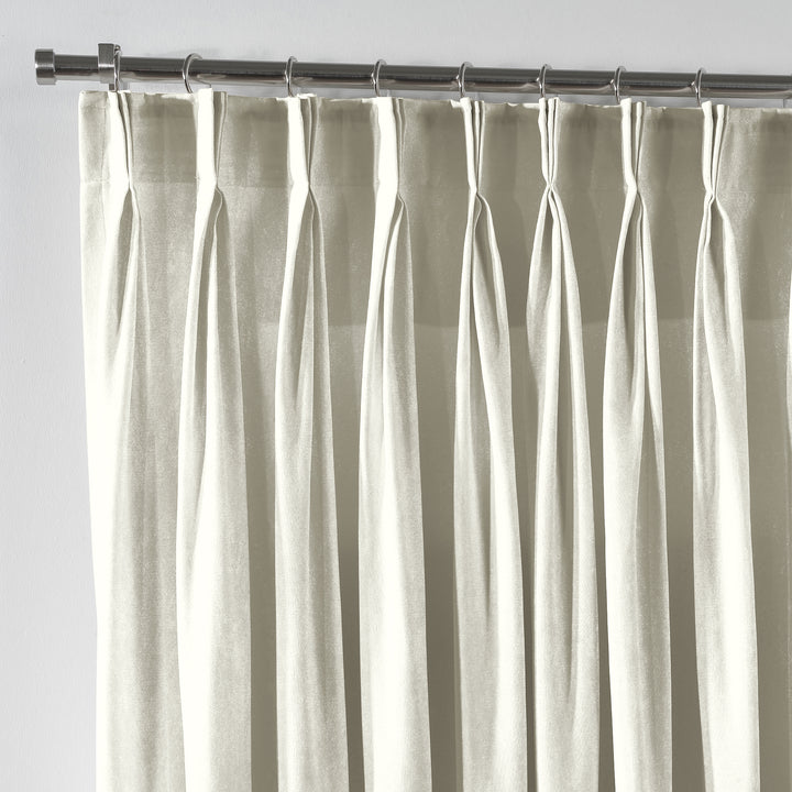Shiny Velvet Pinch Pleated Curtain Single Panel - Cream