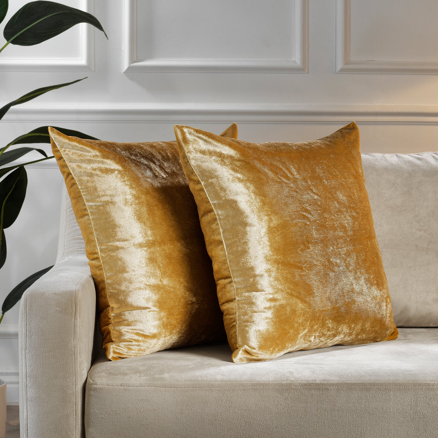 Shiny Velvet Cushion Covers Set of 2 Hidden Zipper - Marigold