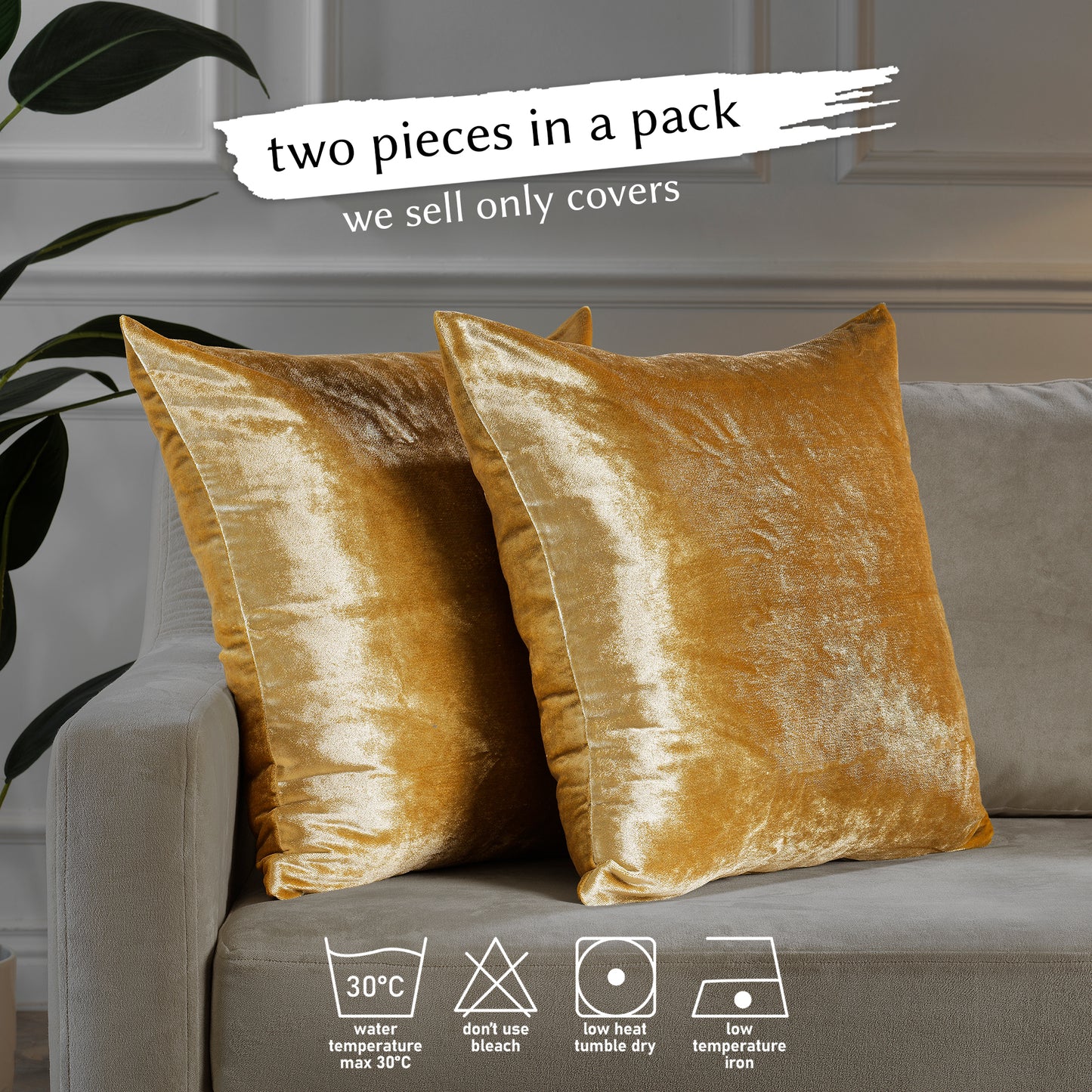 Shiny Velvet Cushion Covers Set of 2 Hidden Zipper - Marigold