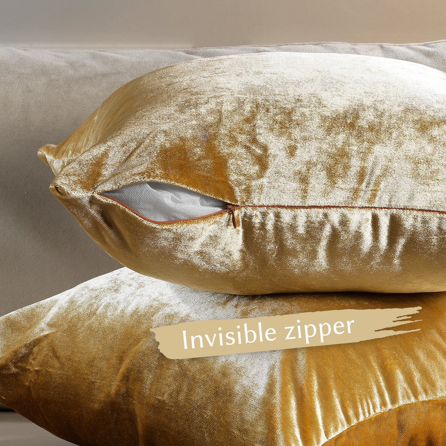 Shiny Velvet Cushion Covers Set of 2 Hidden Zipper - Marigold