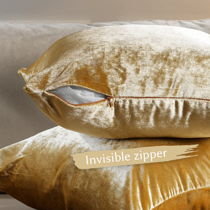 Shiny Velvet Cushion Covers Set of 2 Hidden Zipper - Marigold