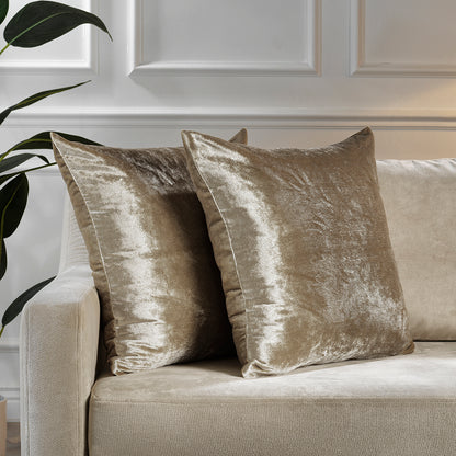 Shiny Velvet Cushion Covers Set of 2 Hidden Zipper - Beige
