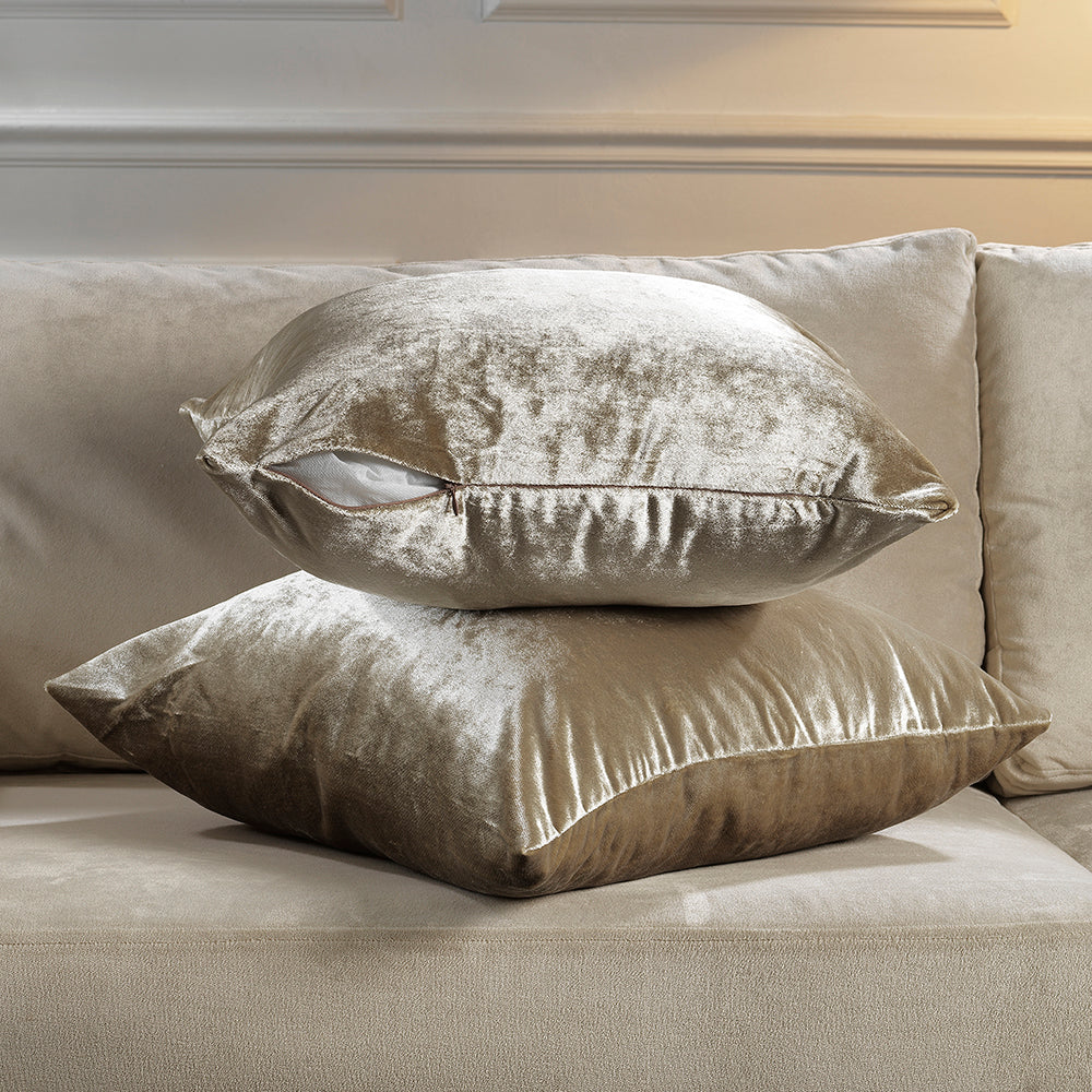 Shiny Velvet Cushion Covers Set of 2 Hidden Zipper - Beige