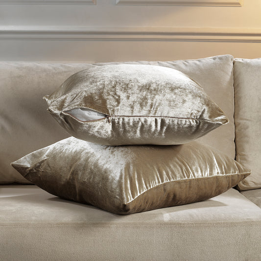 Shiny Velvet Cushion Covers Set of 2 Hidden Zipper - Beige