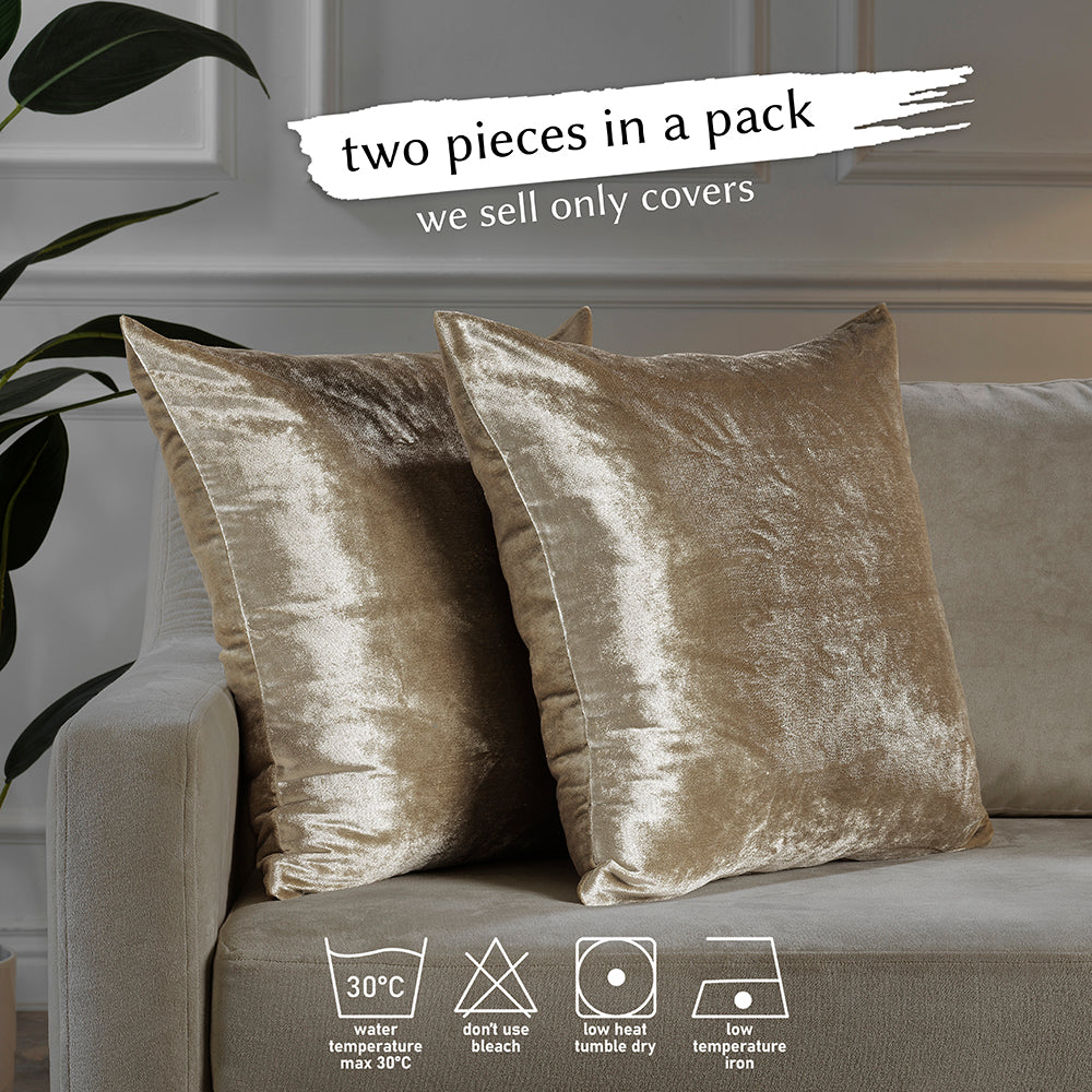 Shiny Velvet Cushion Covers Set of 2 Hidden Zipper - Beige