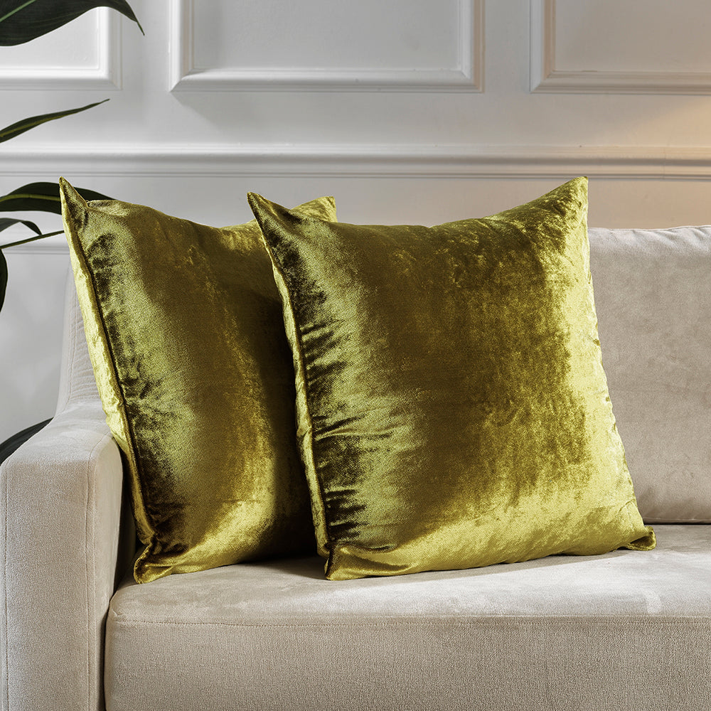 Shiny Velvet Cushion Covers Set of 2 Hidden Zipper - Lime