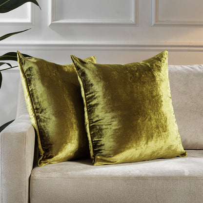 Shiny Velvet Cushion Covers Set of 2 Hidden Zipper - Lime