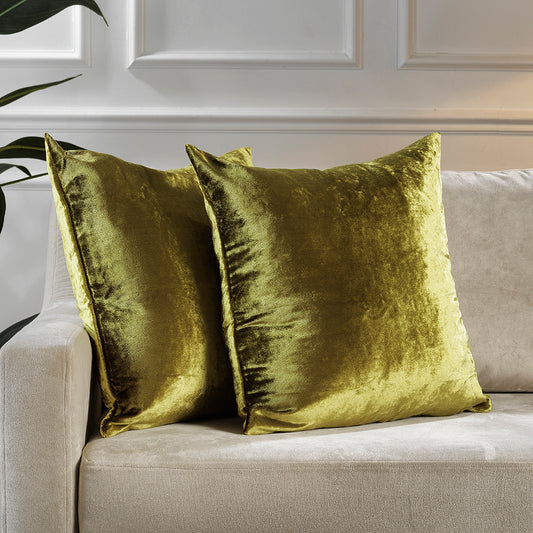 Shiny Velvet Cushion Covers Set of 2 Hidden Zipper - Lime