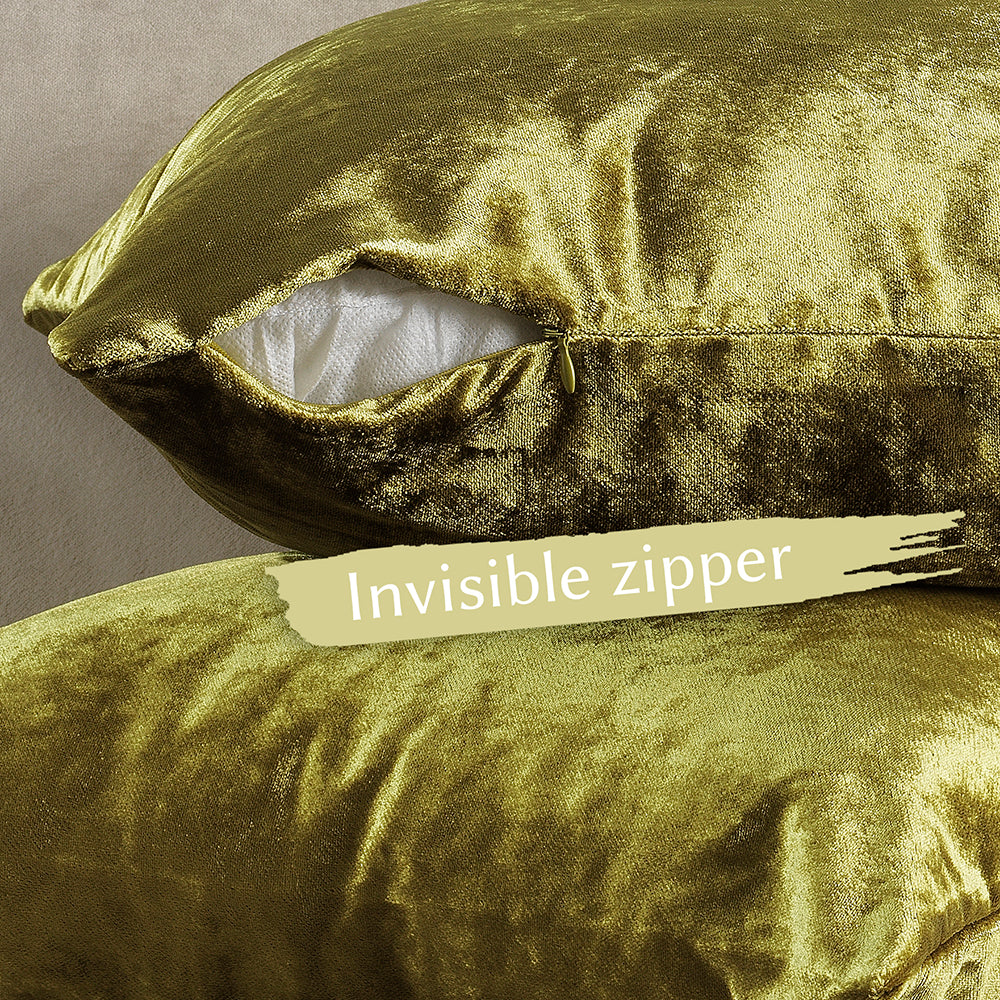 Shiny Velvet Cushion Covers Set of 2 Hidden Zipper - Lime