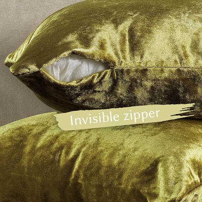 Shiny Velvet Cushion Covers Set of 2 Hidden Zipper - Lime