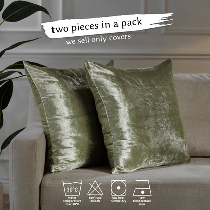 Shiny Velvet Cushion Covers Set of 2 Hidden Zipper - Olive Green