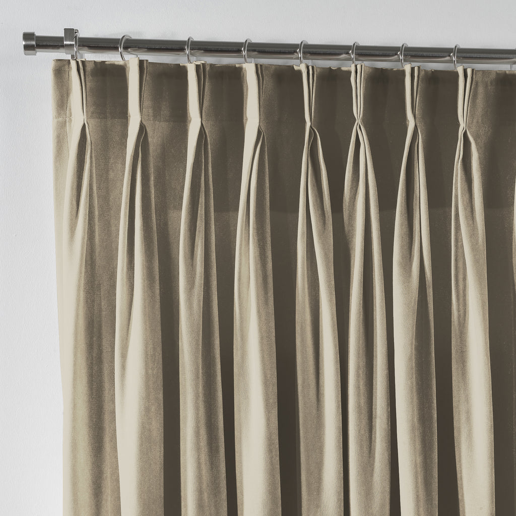 Shiny Velvet Pinch Pleated Curtain Single Panel - Beige