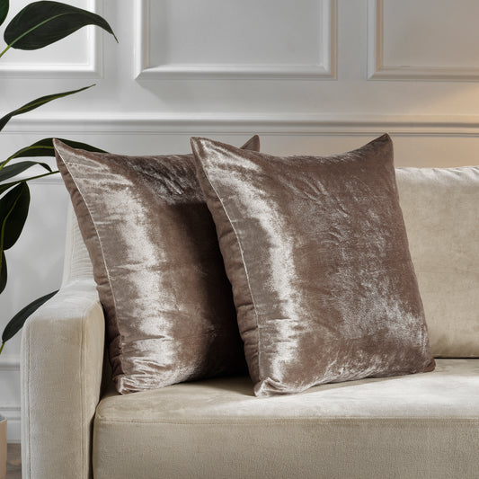 Shiny Velvet Cushion Covers Set of 2 Hidden Zipper - Rice