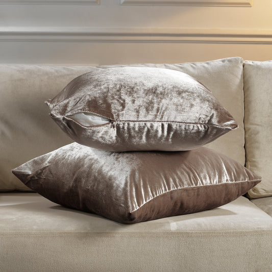 Shiny Velvet Cushion Covers Set of 2 Hidden Zipper - Rice