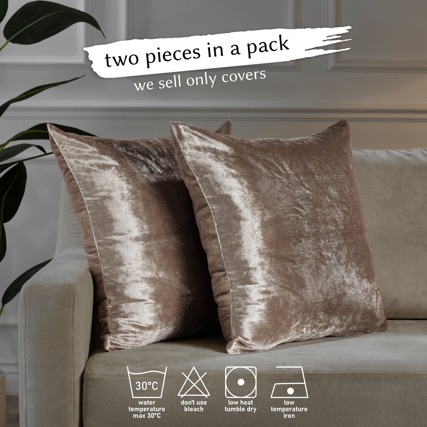 Shiny Velvet Cushion Covers Set of 2 Hidden Zipper - Rice