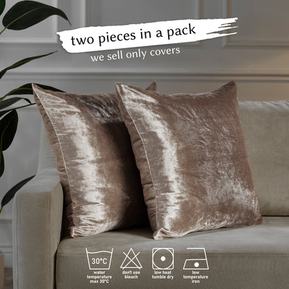 Shiny Velvet Cushion Covers Set of 2 Hidden Zipper - Rice