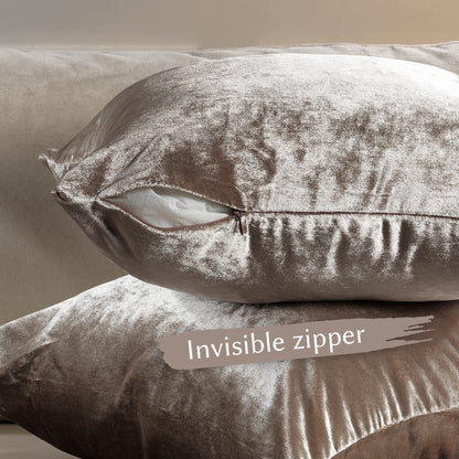 Shiny Velvet Cushion Covers Set of 2 Hidden Zipper - Rice