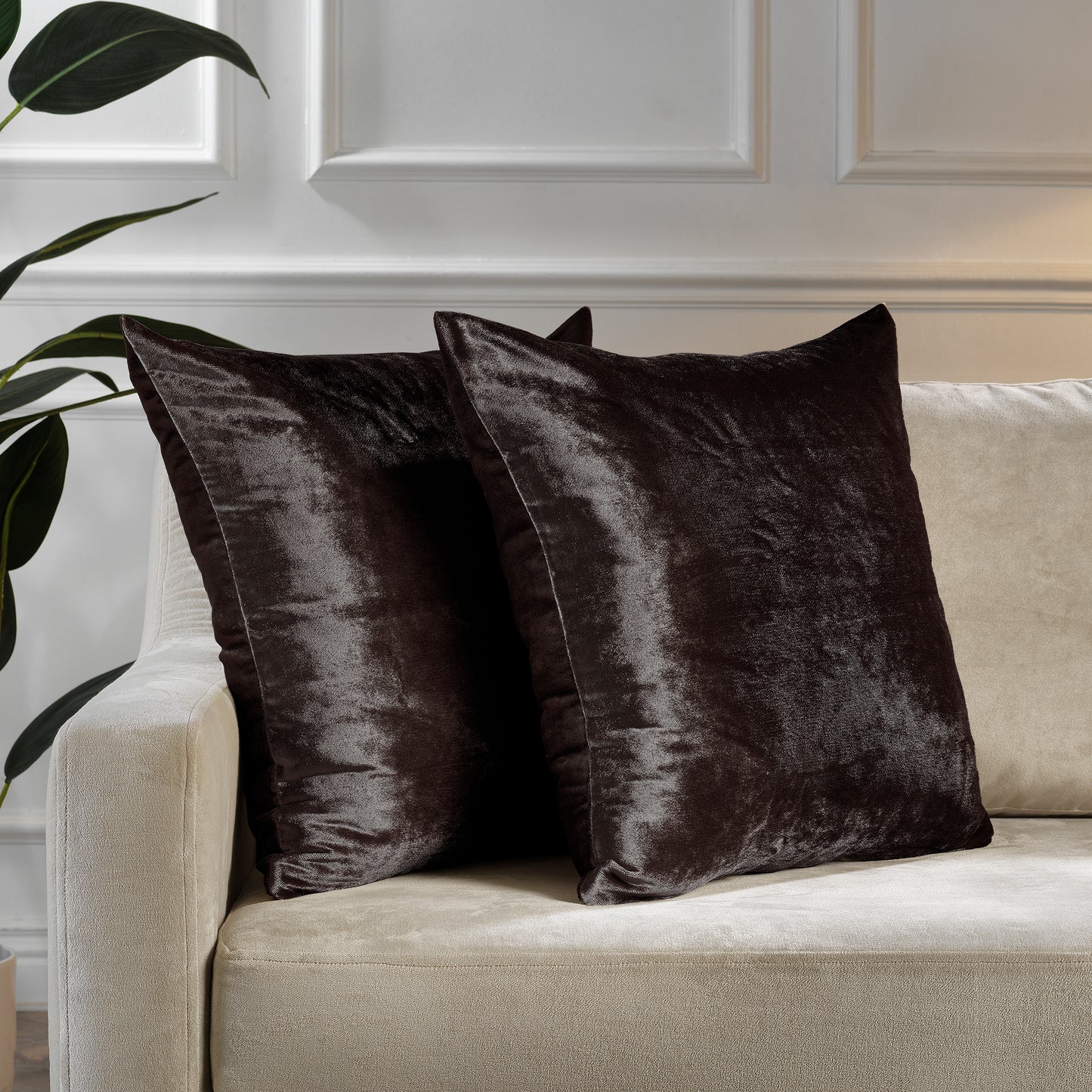 Shiny Velvet Cushion Covers Set of 2 Hidden Zipper - Mocha