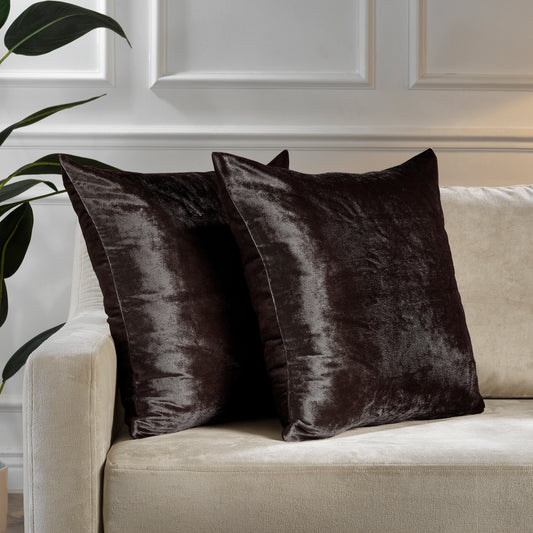 Shiny Velvet Cushion Covers Set of 2 Hidden Zipper - Mocha