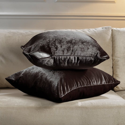 Shiny Velvet Cushion Covers Set of 2 Hidden Zipper - Mocha