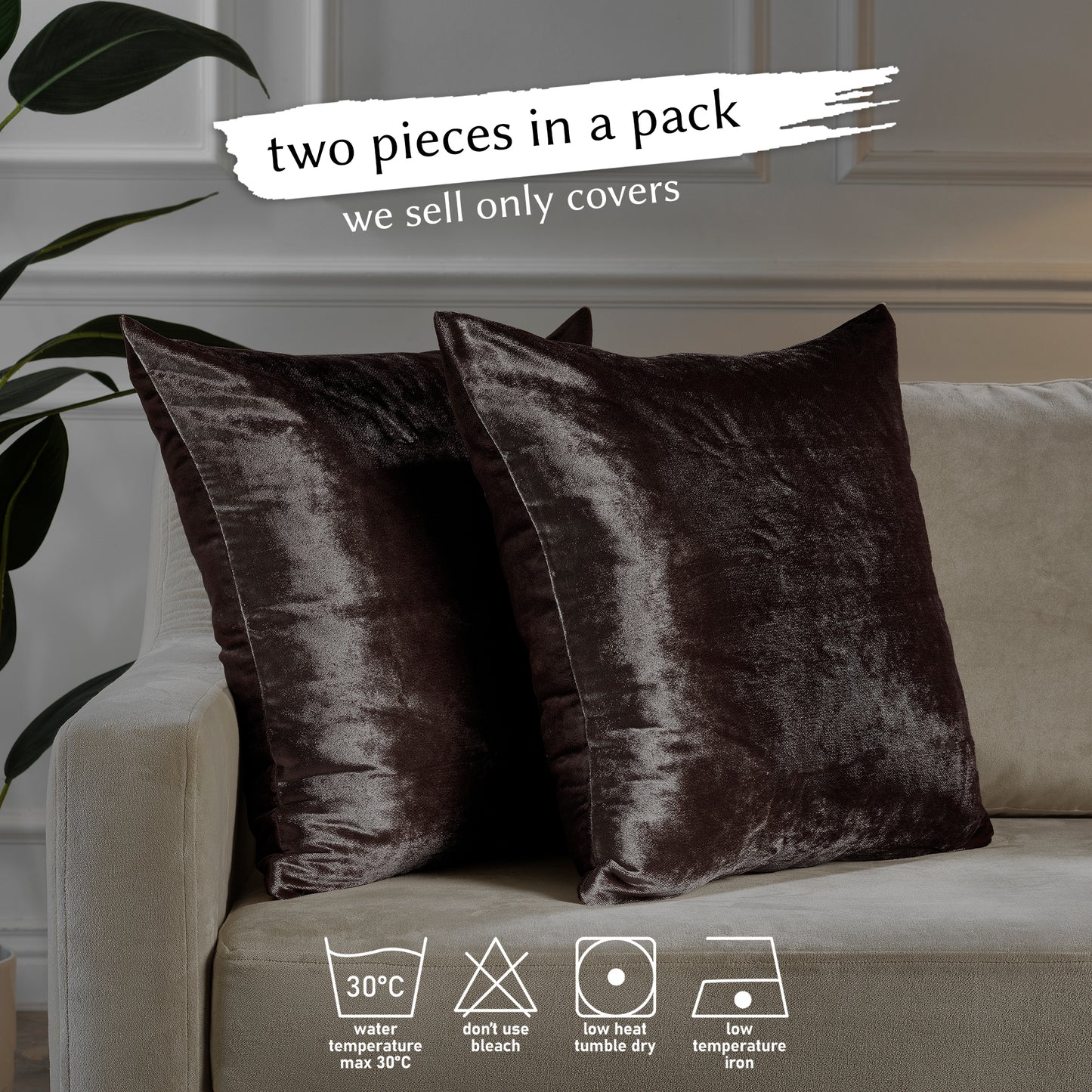 Shiny Velvet Cushion Covers Set of 2 Hidden Zipper - Mocha