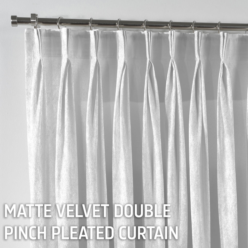 Matte Velvet Pinch Pleated Curtain Single Panel - White