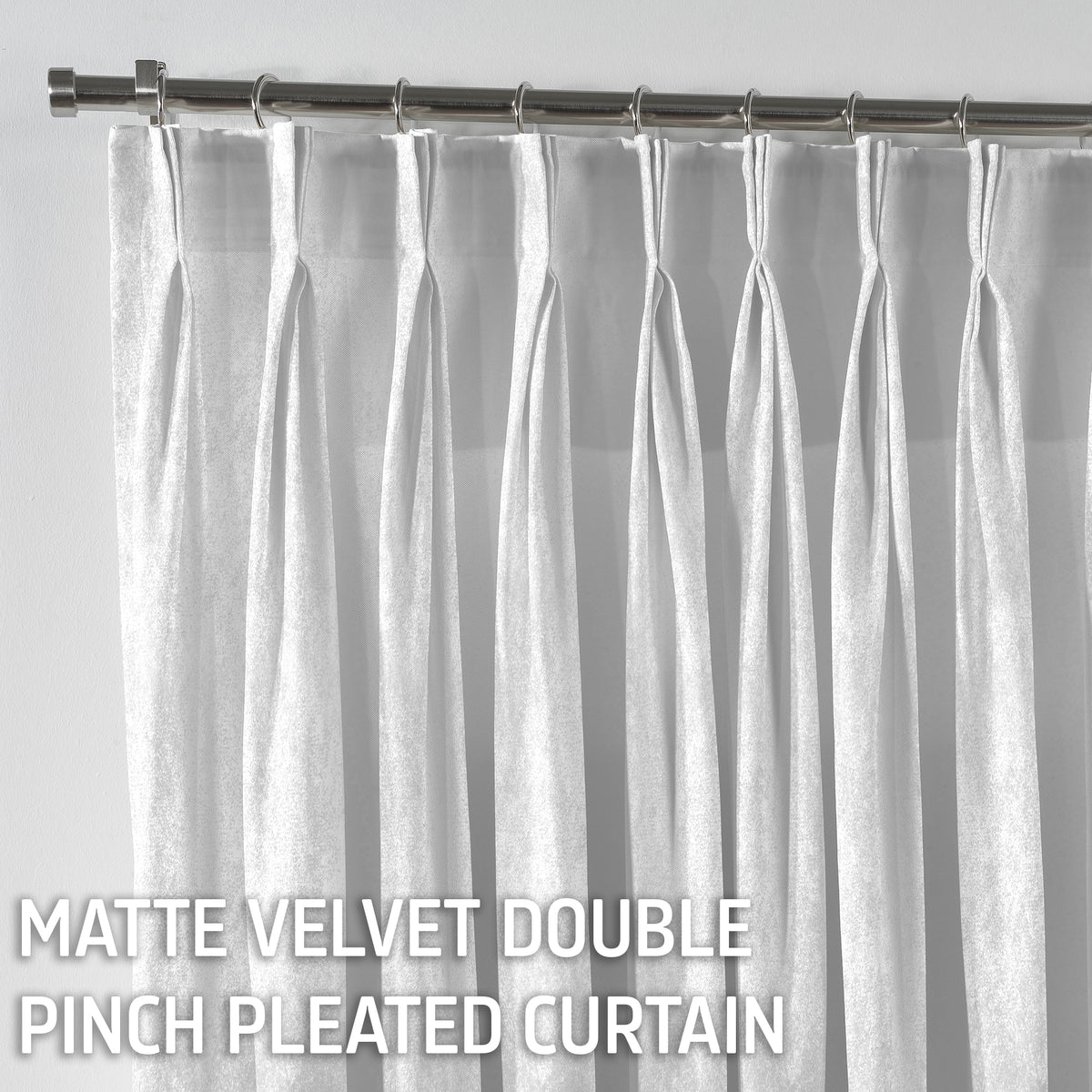 Matte Velvet Pinch Pleated Curtain Single Panel - White