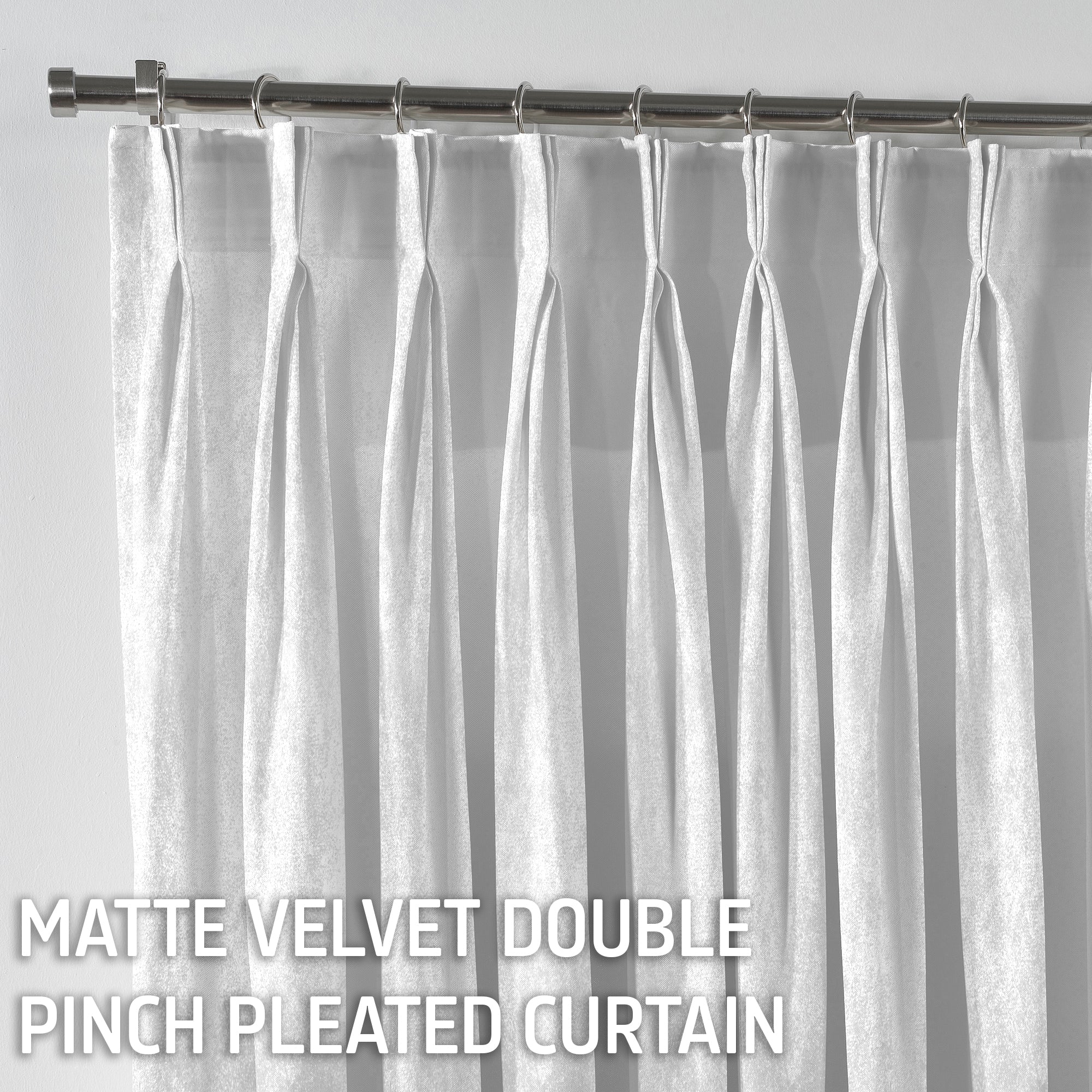 Matte Velvet Pinch Pleated Curtain Single Panel - White