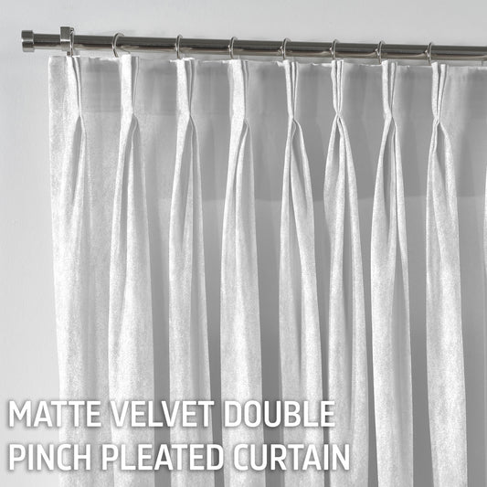 Matte Velvet Pinch Pleated Curtain Single Panel - White