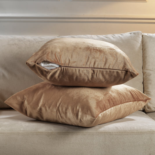 Matte Velvet Cushion Covers Set of 2 Hidden Zipper - Antique Brass