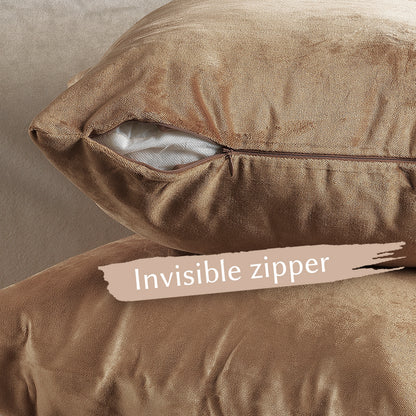 Matte Velvet Cushion Covers Set of 2 Hidden Zipper - Antique Brass