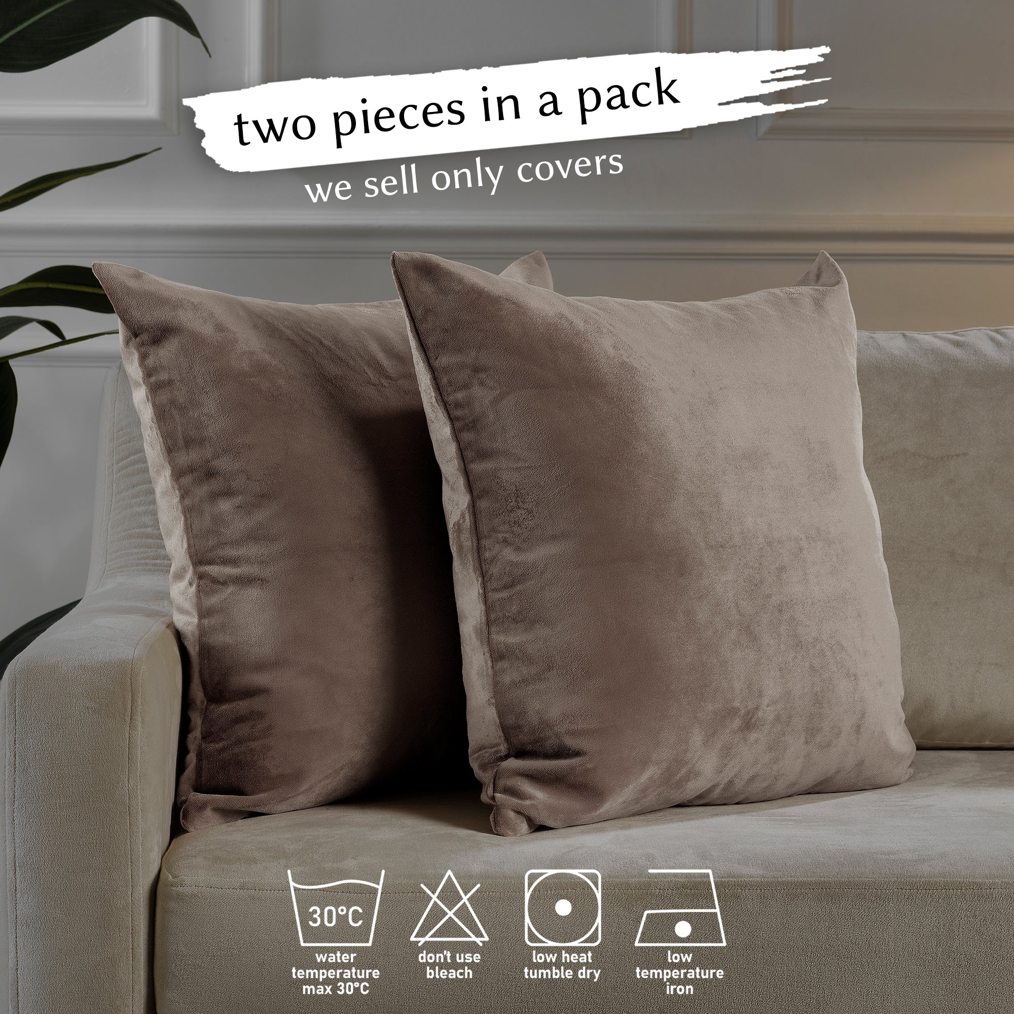 Matte Velvet Cushion Covers Set of 2 Hidden Zipper - Cappuccino