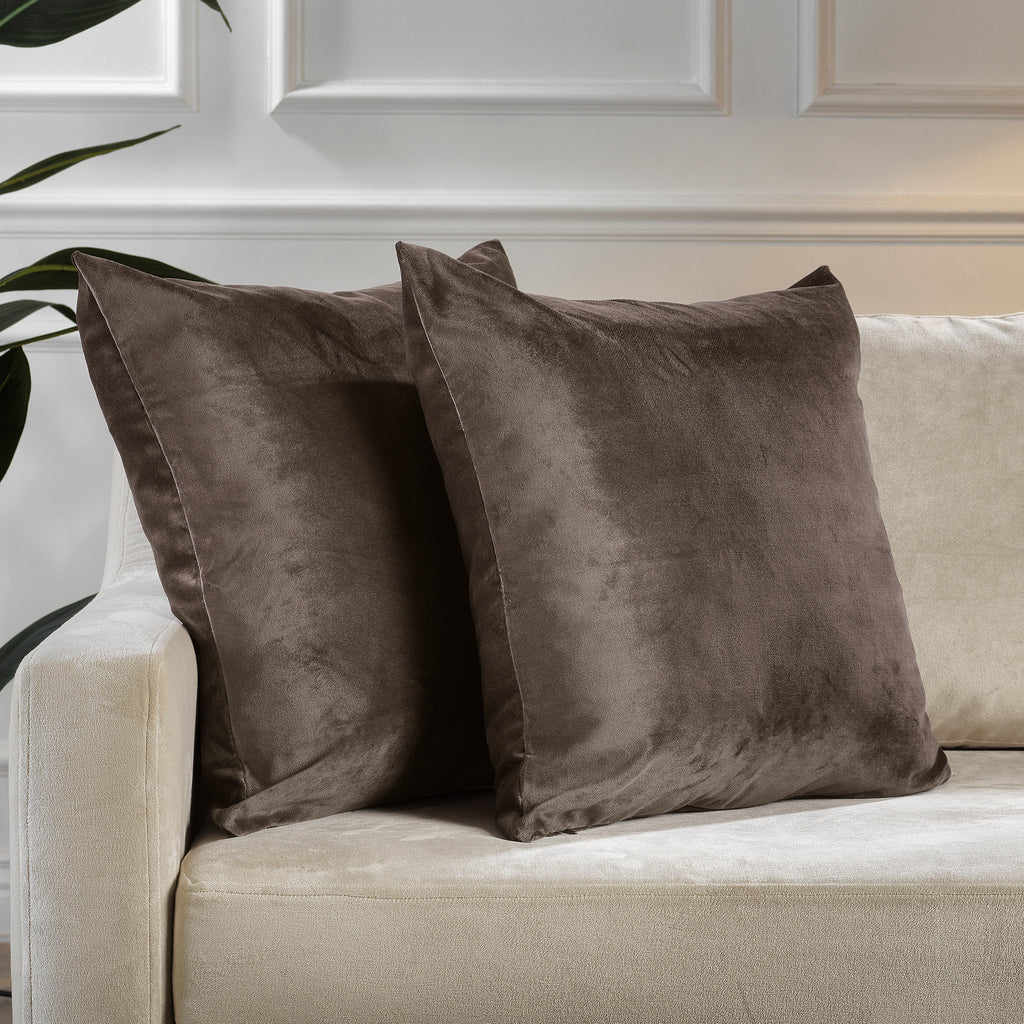 Matte Velvet Cushion Covers Set of 2 Hidden Zipper - Brown