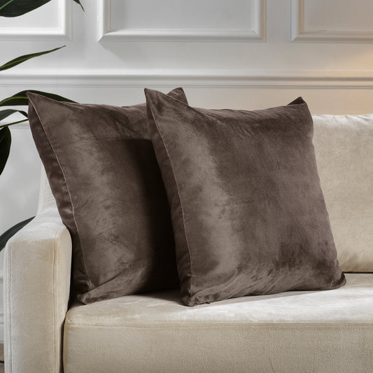 Matte Velvet Cushion Covers Set of 2 Hidden Zipper - Brown
