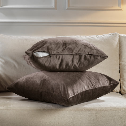 Matte Velvet Cushion Covers Set of 2 Hidden Zipper - Brown