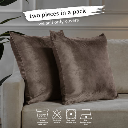 Matte Velvet Cushion Covers Set of 2 Hidden Zipper - Brown