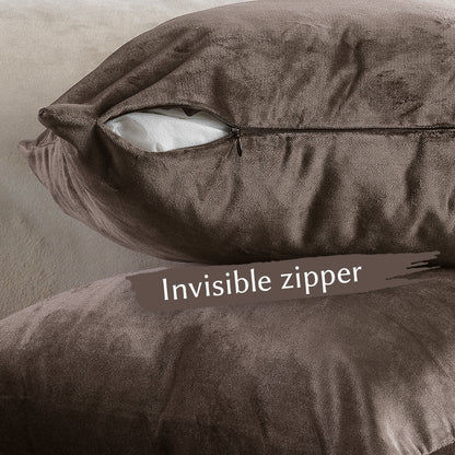 Matte Velvet Cushion Covers Set of 2 Hidden Zipper - Brown