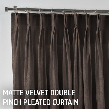 Matte Velvet Pinch Pleated Curtain Single Panel - Brown