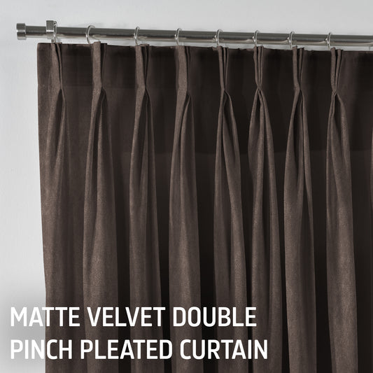 Matte Velvet Pinch Pleated Curtain Single Panel - Brown
