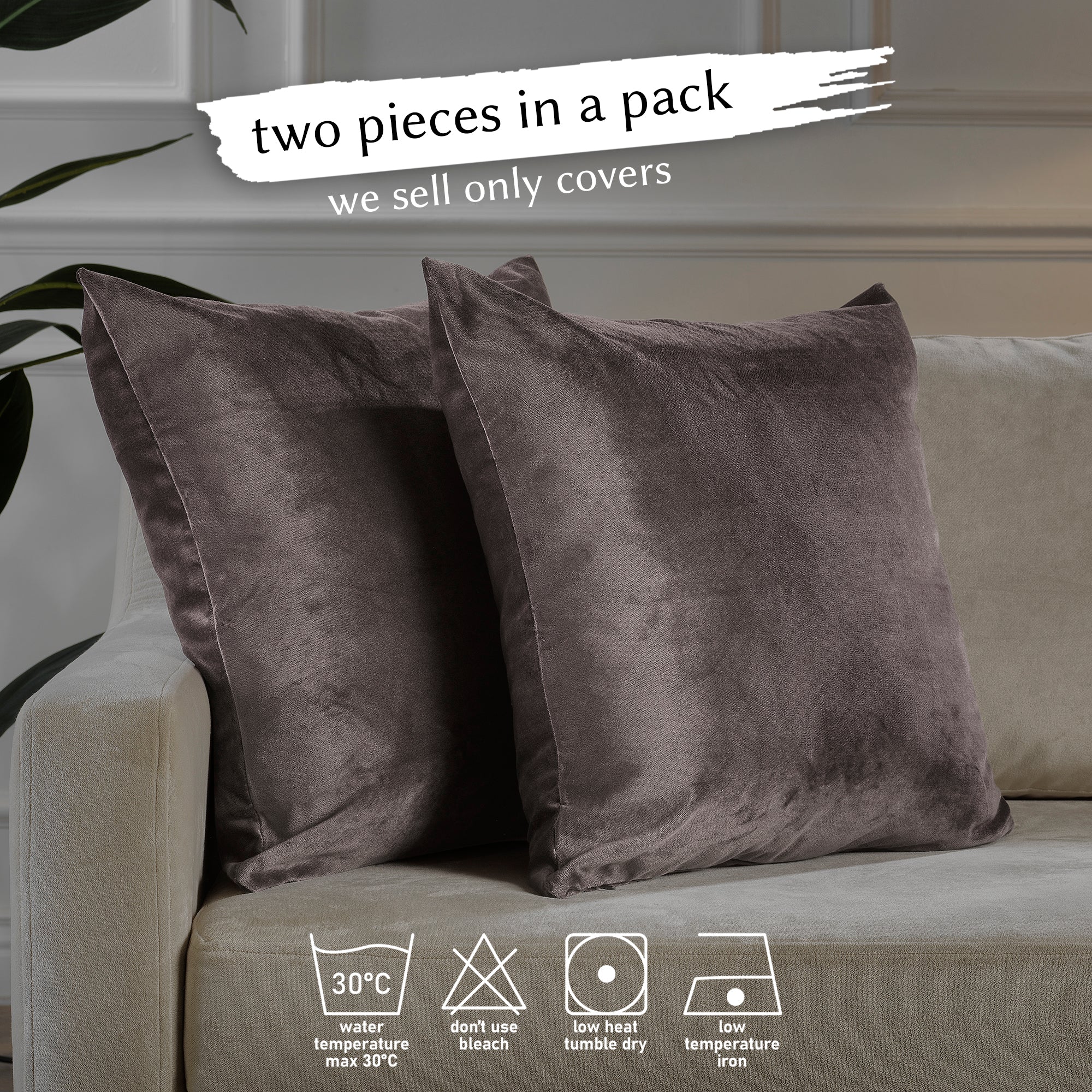 Matte Velvet Cushion Covers Set of 2 Hidden Zipper - Liver