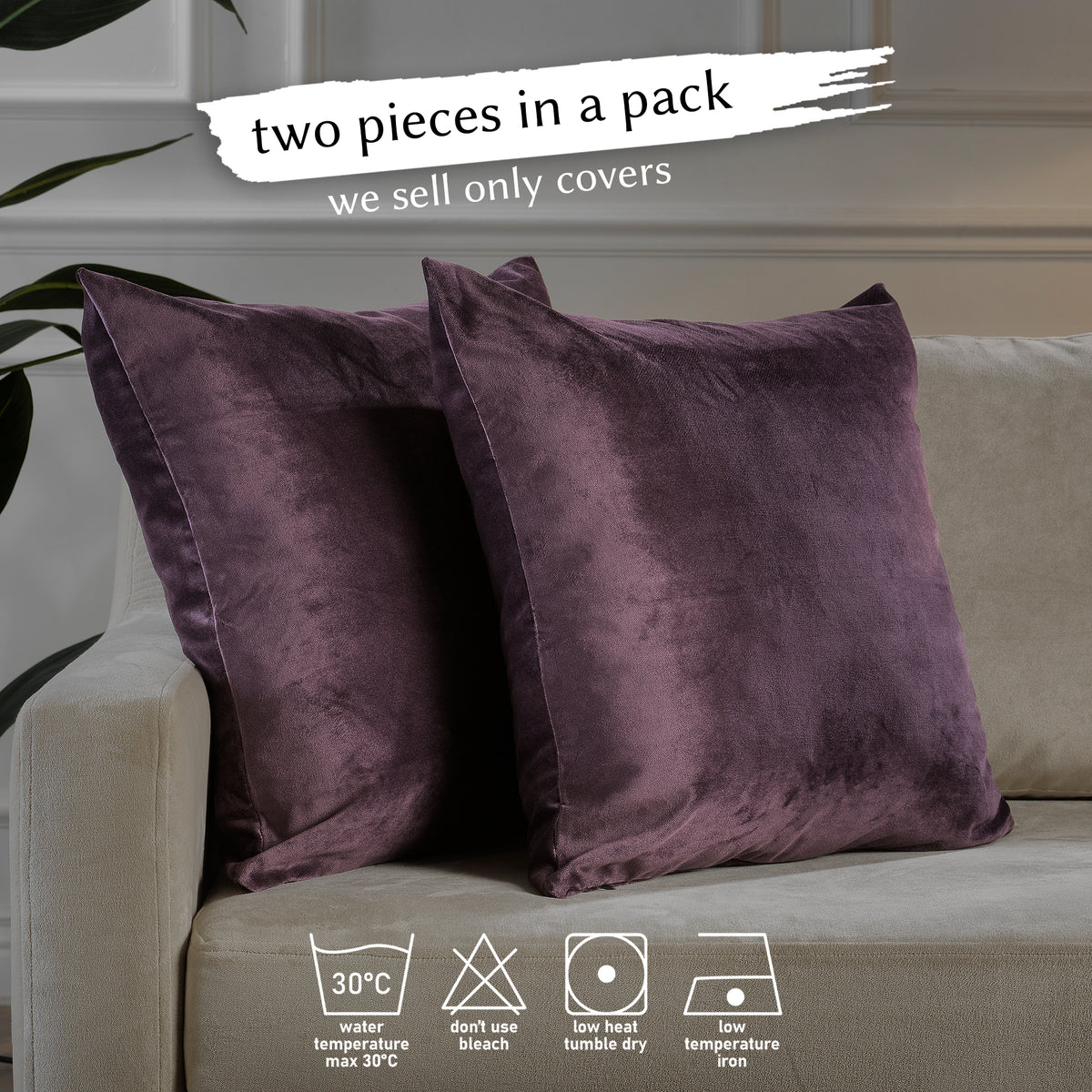 Matte Velvet Cushion Covers Set of 2 Hidden Zipper - Dark Byzantium