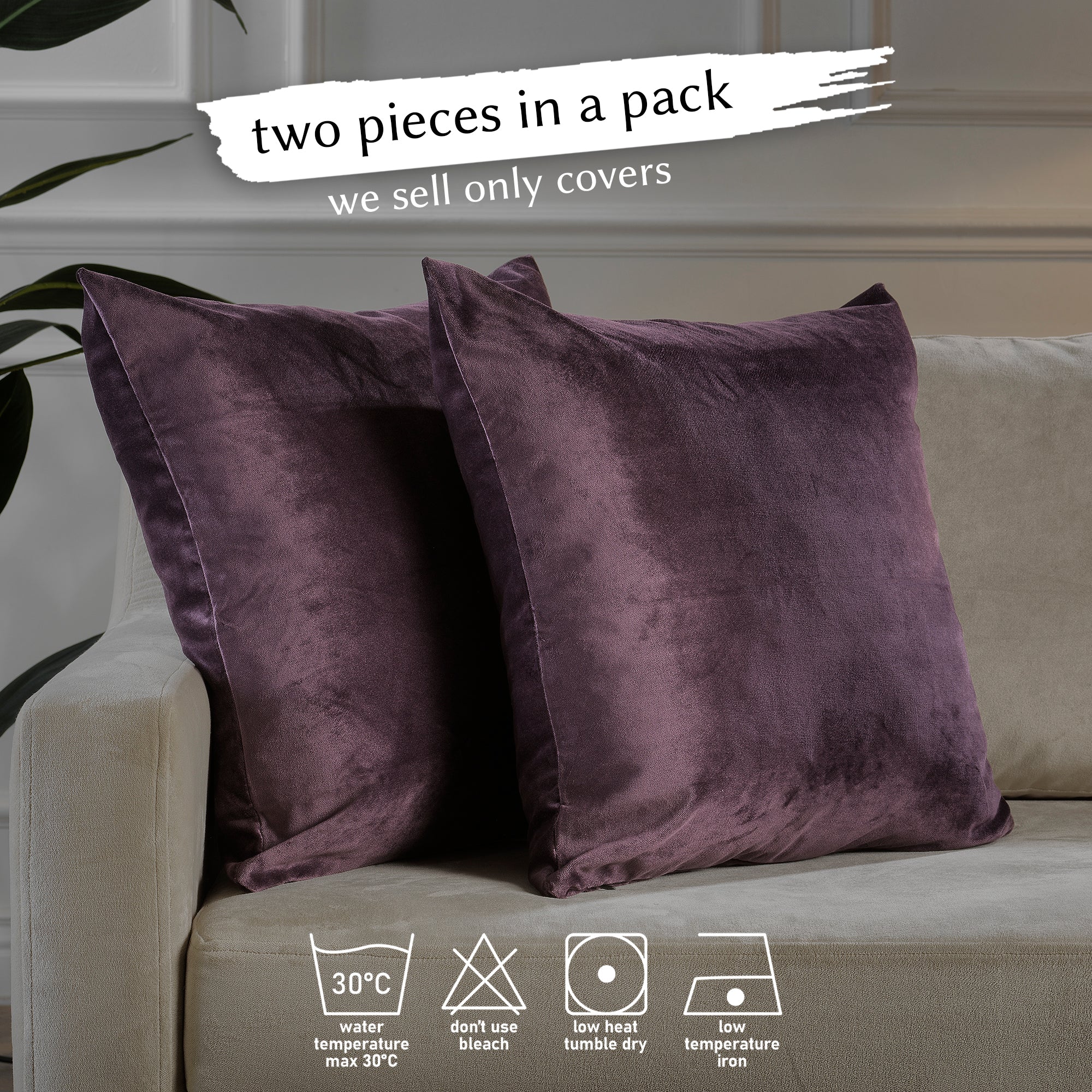 Matte Velvet Cushion Covers Set of 2 Hidden Zipper - Dark Byzantium