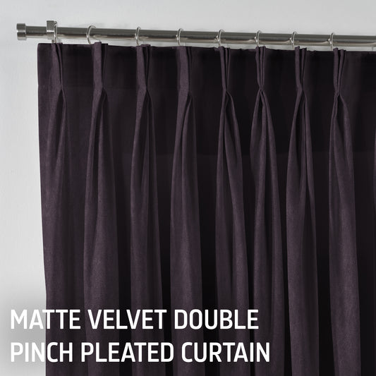 Matte Velvet Pinch Pleated Curtain Single Panel - Dark Byzantium