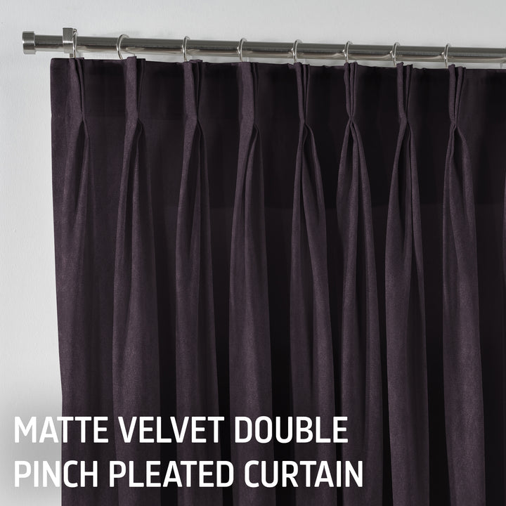 Matte Velvet Pinch Pleated Curtain Single Panel - Dark Byzantium