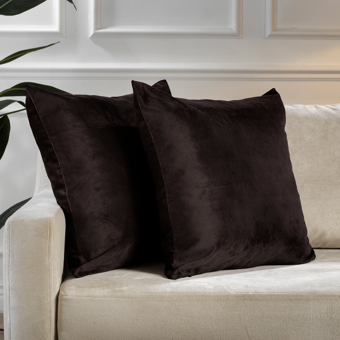Matte Velvet Cushion Covers Set of 2 Hidden Zipper - Dark Brown