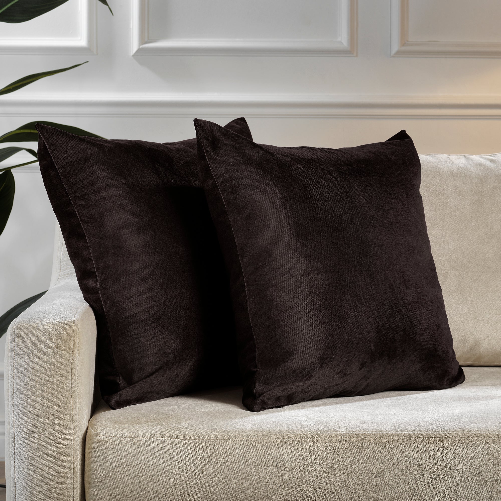 Matte Velvet Cushion Covers Set of 2 Hidden Zipper - Dark Brown